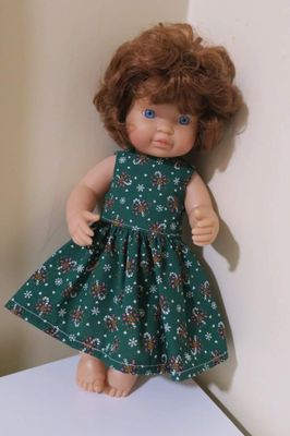 Dress, green Christmas fabric, fits 30cm doll