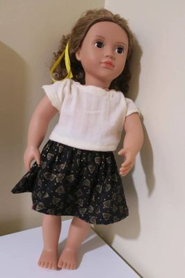 Skirt and top, black Christmas fabric, muslin top, fits 46cm doll