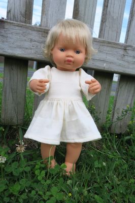 Cream muslin dress, fits Miniland 38cm dolls