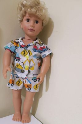 Doll pajamas, construction machines print, fits 46cm doll