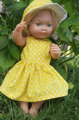 Doll sleeveless dress, yellow, fits 30cm doll