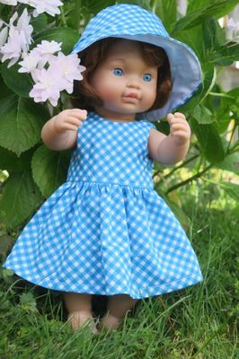 Doll short sleeve dress, blue, fits 30cm doll