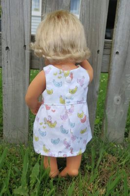 Doll dress, chicken pattern, fits 38cm Miniland dolls