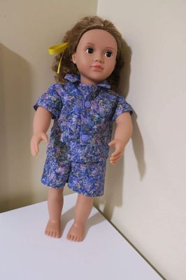 Doll pajamas, purple with colour flecks, fits 46cm doll