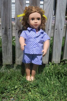 Doll pajamas, purple gingham print, fits 46cm doll