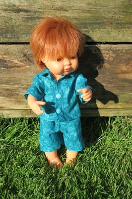 Doll pajamas, blue/green colour, fits 38cm Miniland dolls