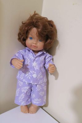 Doll pajamas, purple, leaf pattern, fits 30cm doll