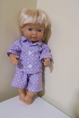 Doll pajamas, purple with white spots, fits 30cm doll