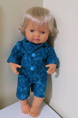 Doll Pajamas, blue, fits 38cm Miniland dolls