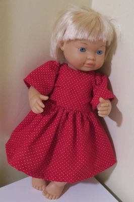 Doll dress, red, white spots, fits 30cm  dolls