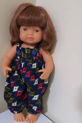 Doll overalls, diamond print, fits 38cm Miniland dolls