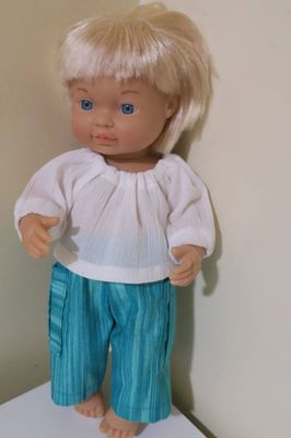 Pants and shirt, teal, fits 30cm doll