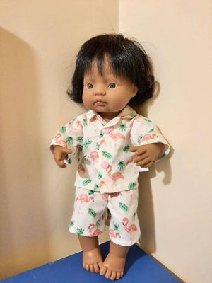 Pajamas, flamingo print, fits 38cm Miniland dolls