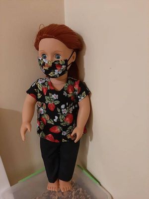 Doll vet. uniform, floral, fits 46cm doll