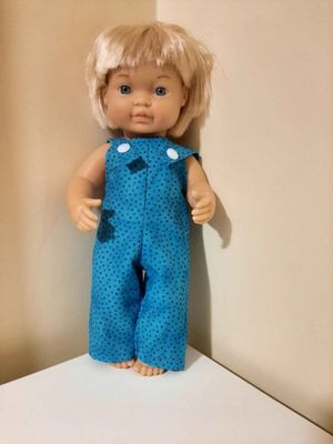 Doll overalls, blue with spots, fits 30cm  dolls