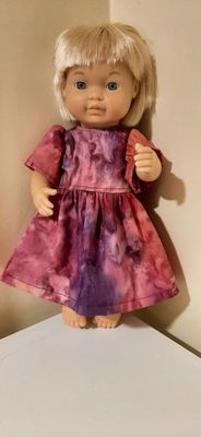 Red batik dress, fits 30cm doll