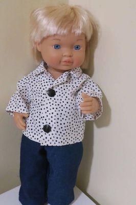 Doll shirt and pants set, white with black spots, 30cm doll