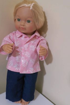 Doll shirt and pants set, pink, fits 30cm doll