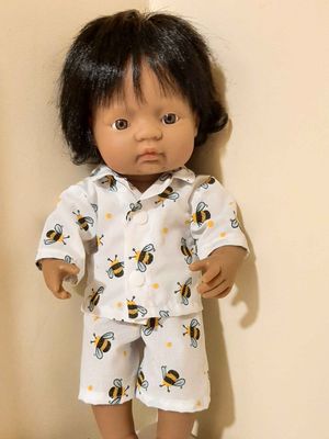 Pajamas, bumble bee print, fits 38cm Miniland dolls