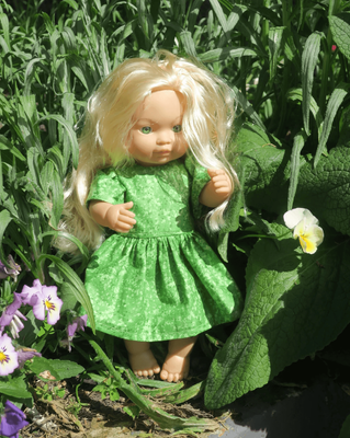 Green cotton doll dress, fits 30cm doll