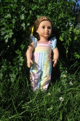 Doll overalls, striped, 46cm doll