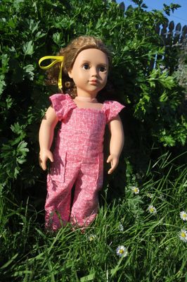 Doll overalls, pink and white, fits 46cm doll