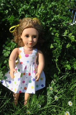 Doll sundress, white with spots, fits 46cm doll