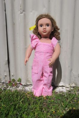 Doll overalls, pink with pink dots - 46cm doll