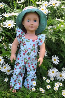 Doll overalls and hat, raspberries, 46cm doll