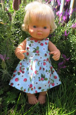 Doll dress, raspberry print, 38cm doll