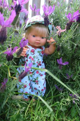 Doll overalls and cap, raspberry, 38cm doll