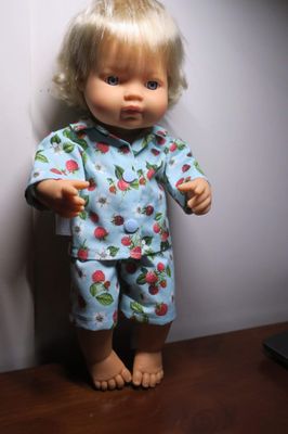 Doll pajamas, raspberry print, 38cm doll