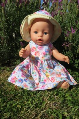 Baby Doll dress and hat, summer flowers, 43cm doll