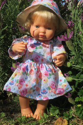 Doll dress and hat, summer flowers, 38cm doll