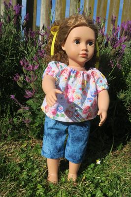 Doll pants and shirt, summer flowers, fit 46cm doll