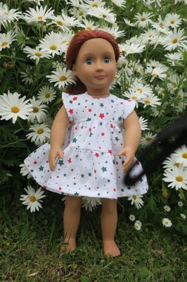 Doll dress, white with stars, 46cm doll