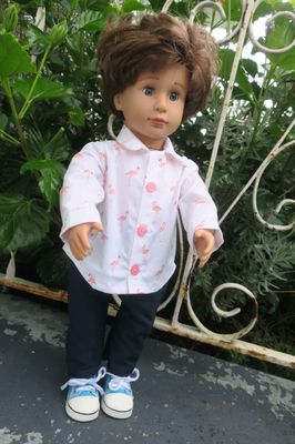 Boy shirt and pants, flamingo print, fit 46cm doll