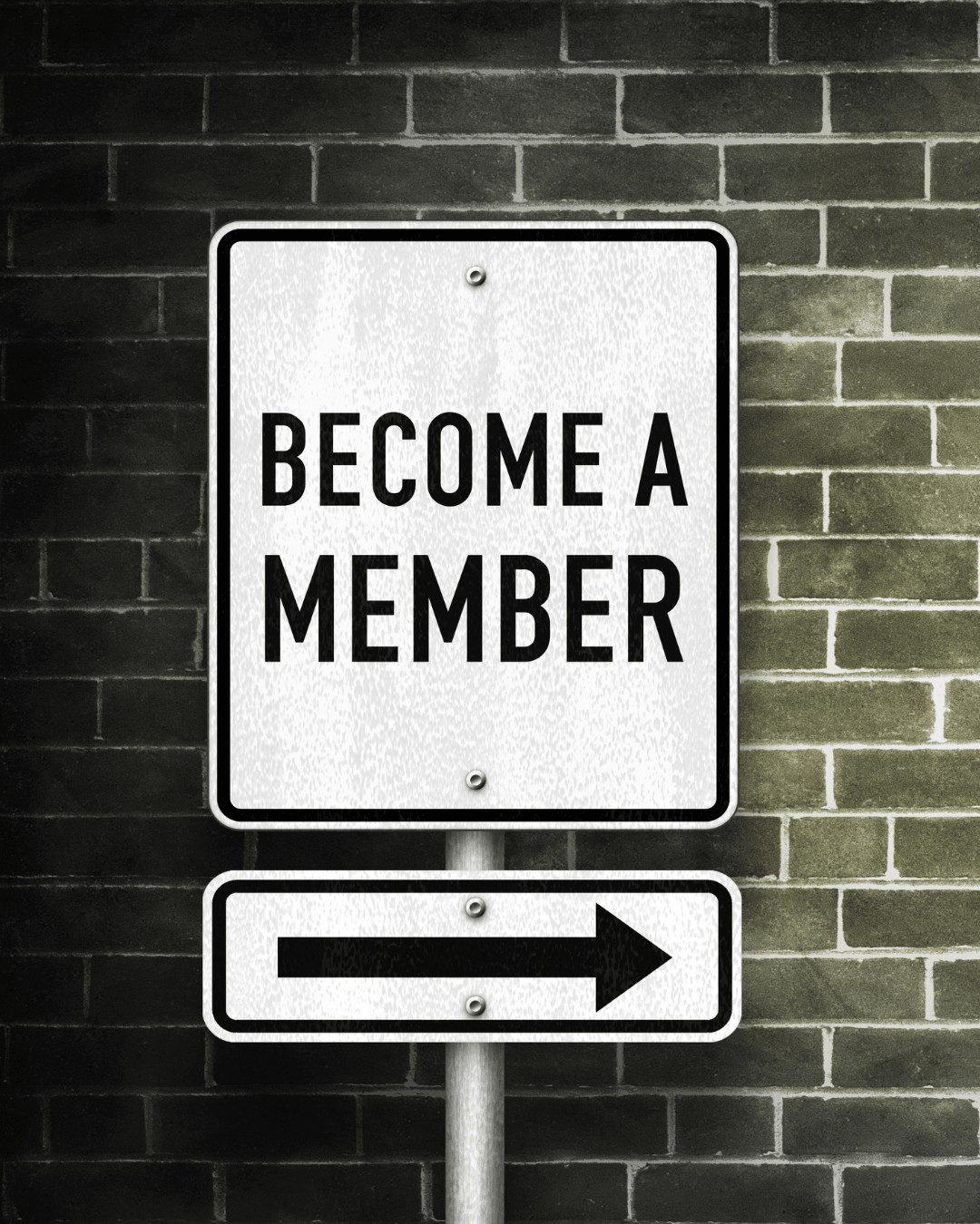 Image of a sign that says 'Become a member' with an arrow pointing to the right.