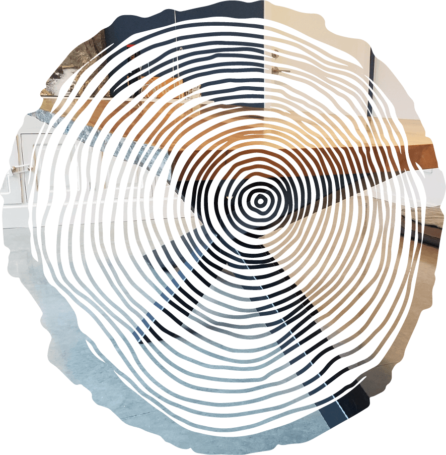 Timber ring illustration cut out of an image of a steel based timber table made by Harwood Joinery Queenstown.
