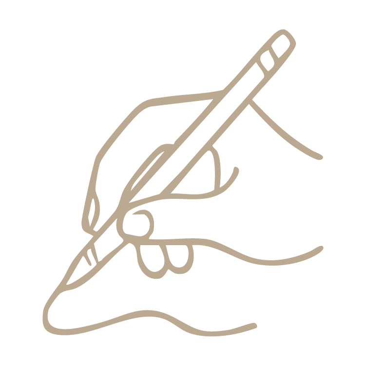 Hand drawing with a pencil illustrated icon.