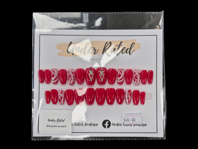 Red/White Press on Nail Maori Set