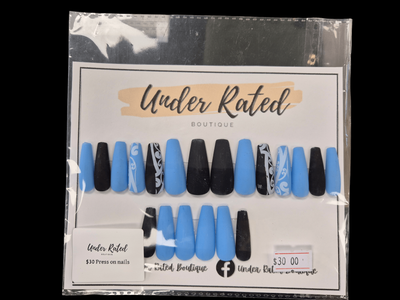 Blue Black White Press on Nail Maori Set