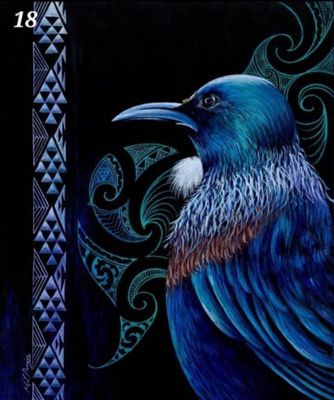 Tui Black Print - Artist Madia Purvis-Manihera