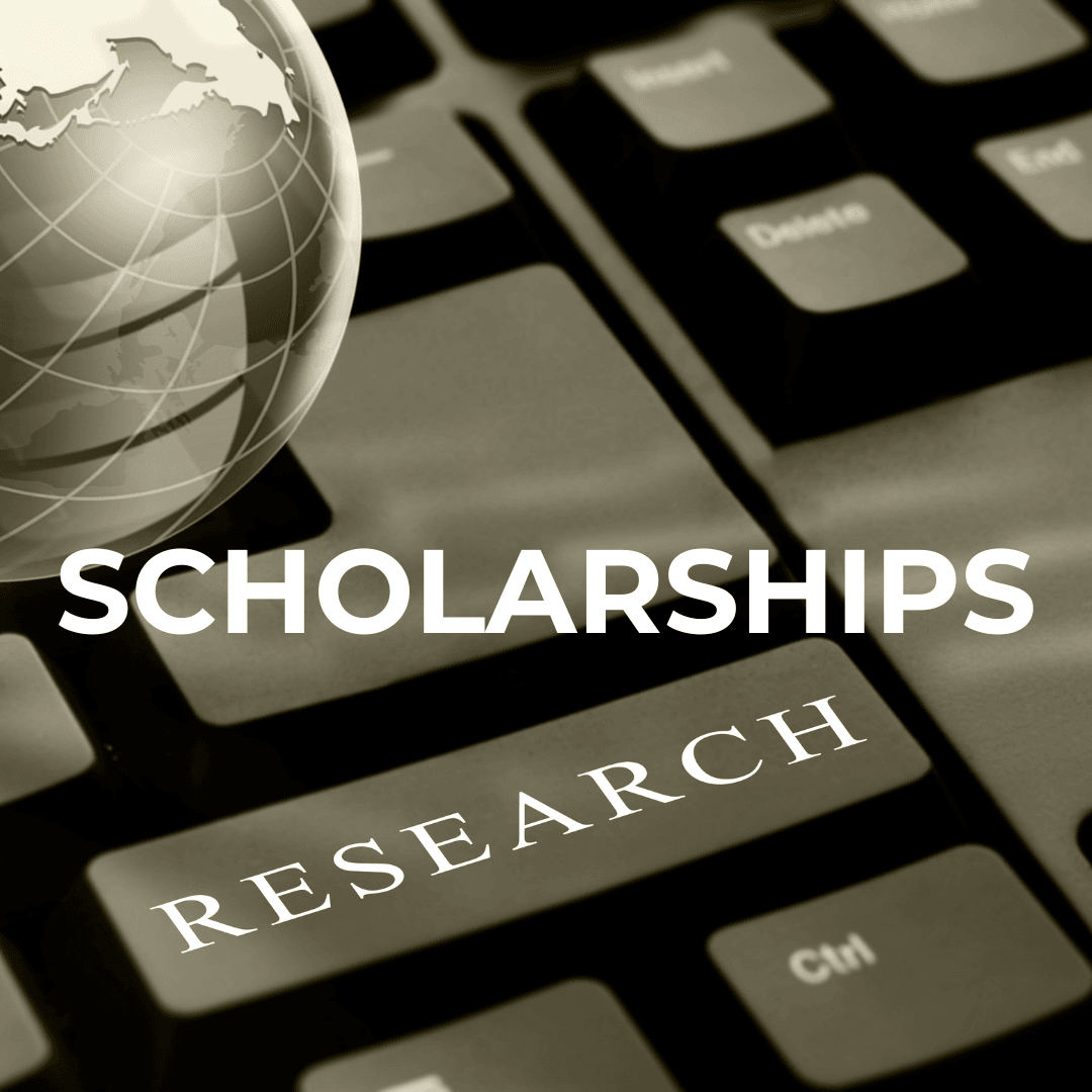 Keyboard and globe. Label: SCHOLARSHIPS