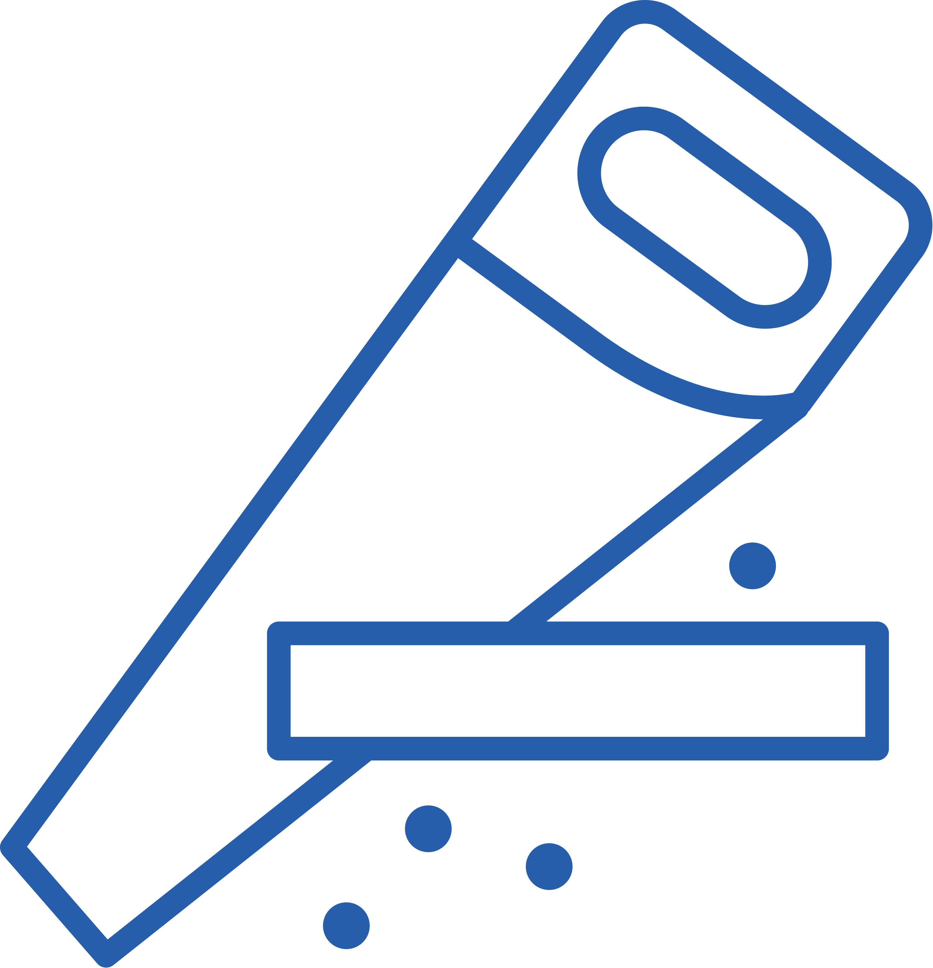 Image of blue icon representing hammer sawing through timber.