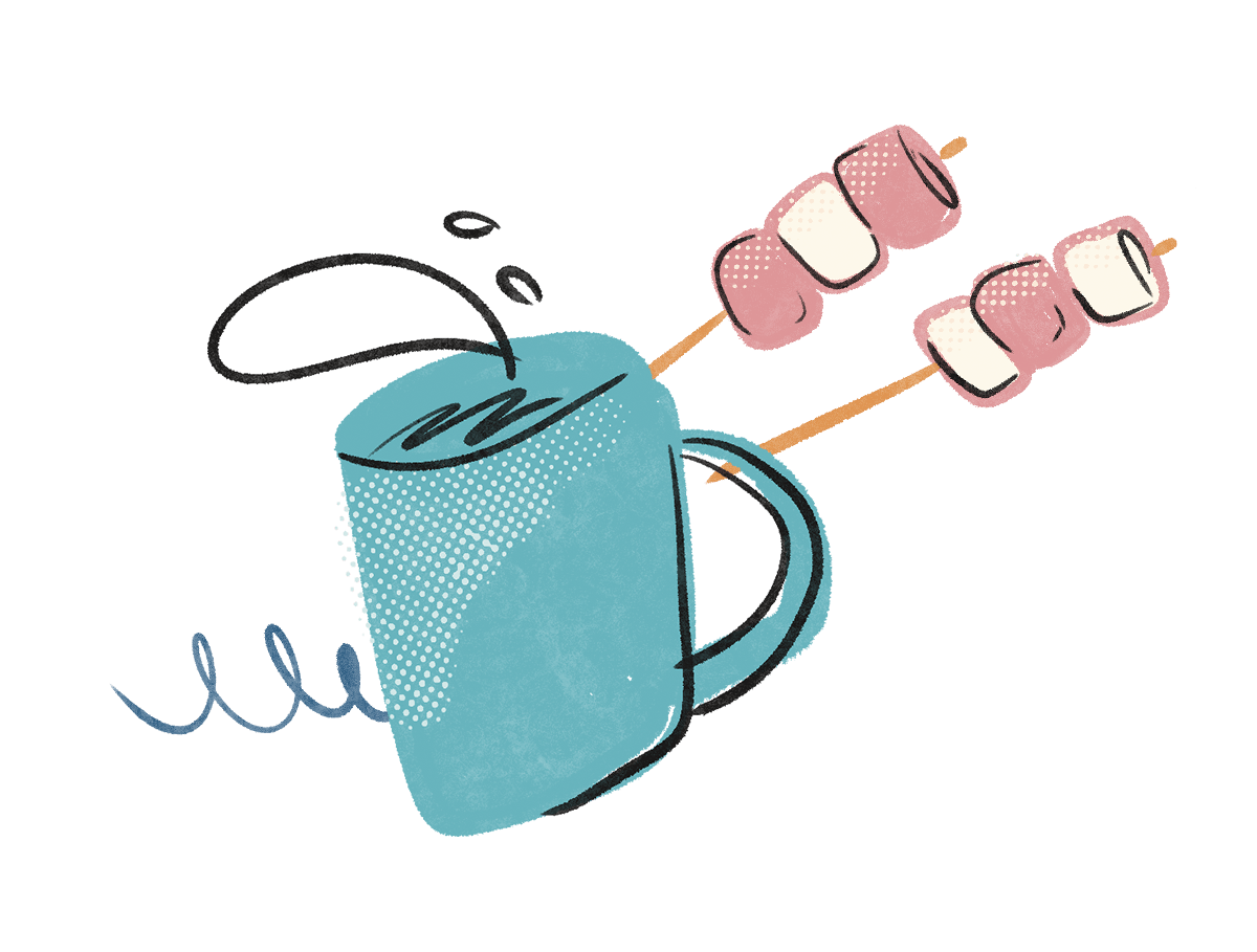 Fun activities and great food at Tui Ridge Park. Image of illsutrated mug of cocoa and marshmallows
