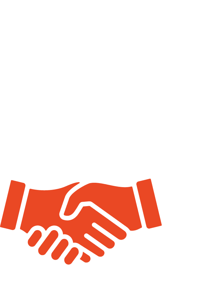 Red icon of two hands shaking in agreement