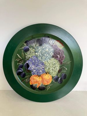 Hanging Hand-painted Wooden Tray Depicting Fruit and Flowers