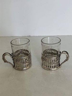 Pair of small antique glasses in miniature sterling silver mounts