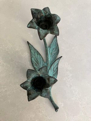 Vintage Verdigris Brass/Bronze Flower-form Candleholder